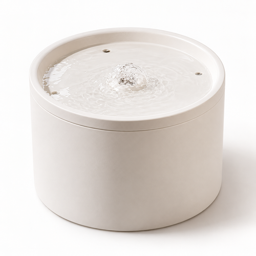 White ceramic cat water fountain with gentle circulating water
