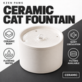 Kzen Paws white ceramic cat water fountain with product features